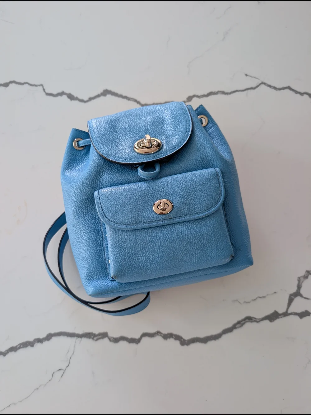 Coach Mini Turnlock Rucksack Light Blue Pebbled Leather Backpack